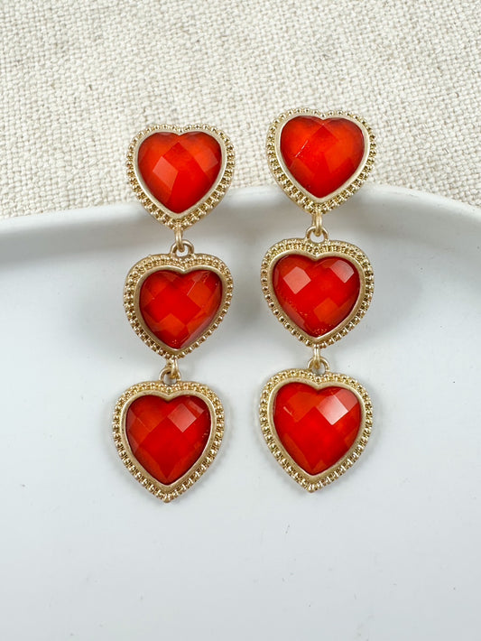 Triple the Love Earrings, Red