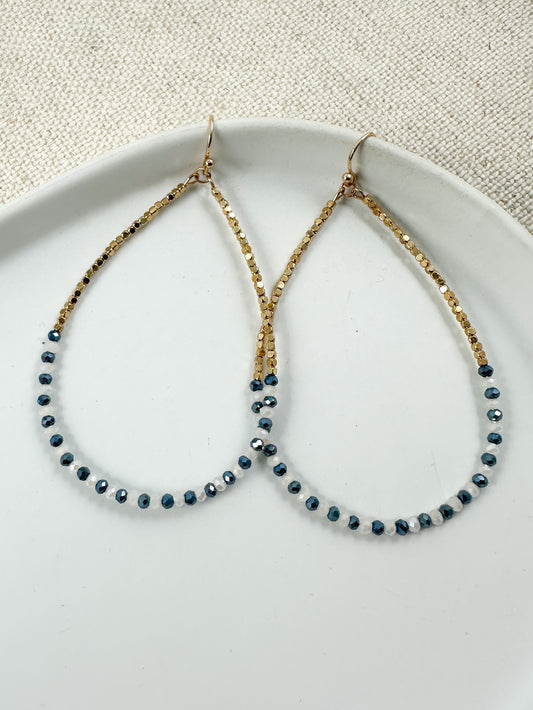 Whispering Glow Earrings, Navy & White