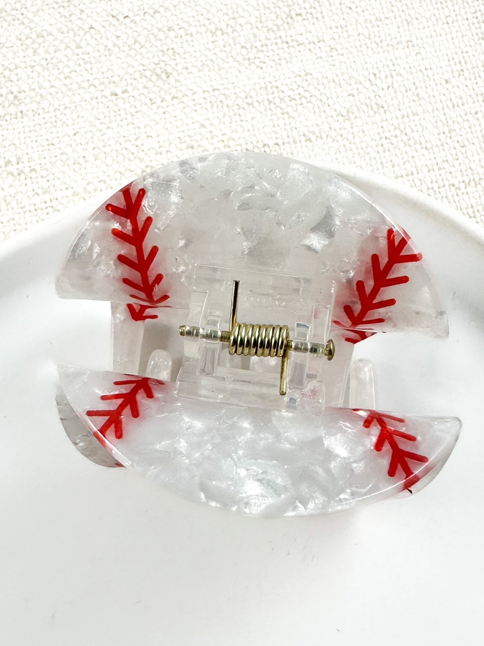 Baseball & Pearls Claw Clip