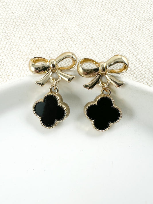 Charm & Bow Earrings, Black