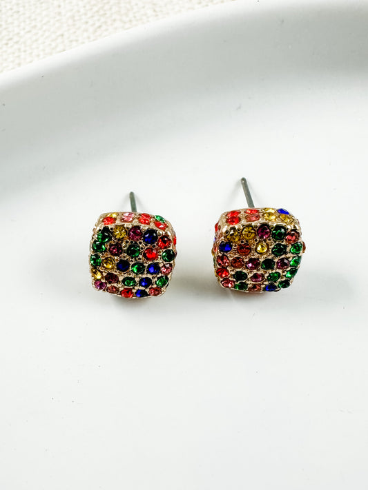 Jewel Cube Studs, Multi