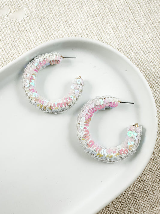 Sequin Sparkle Hoops, White