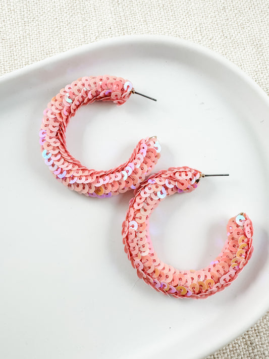 Sequin Sparkle Hoops, Pink