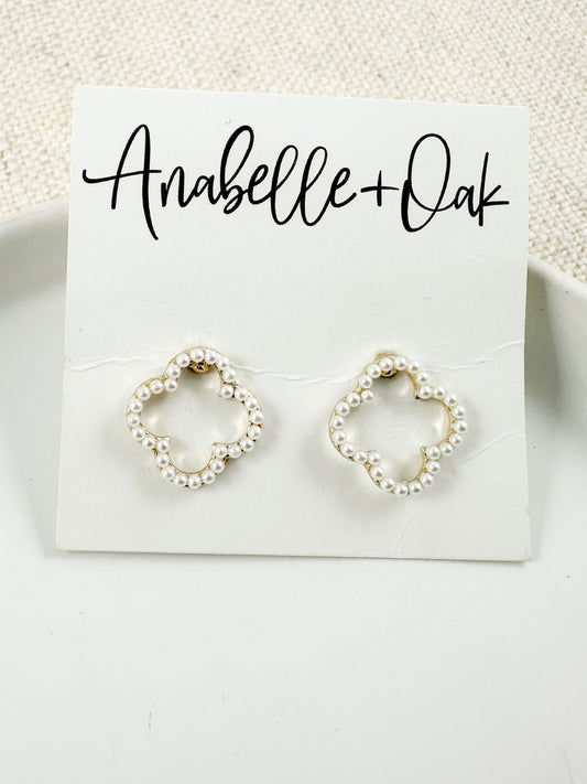 Clover Pearl Studs, Gold