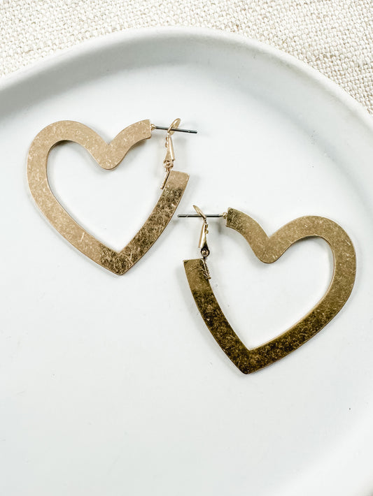 Hammered Heart Hoops, Gold