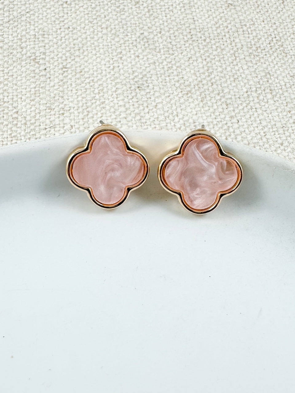 Refined Clover Studs, Pink & Gold