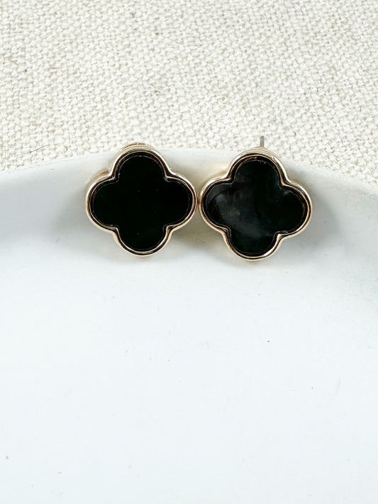 Refined Clover Studs, Black & Gold