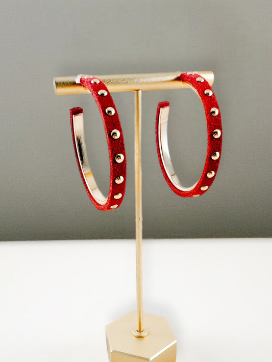 Studded Suede Hoops, Wine