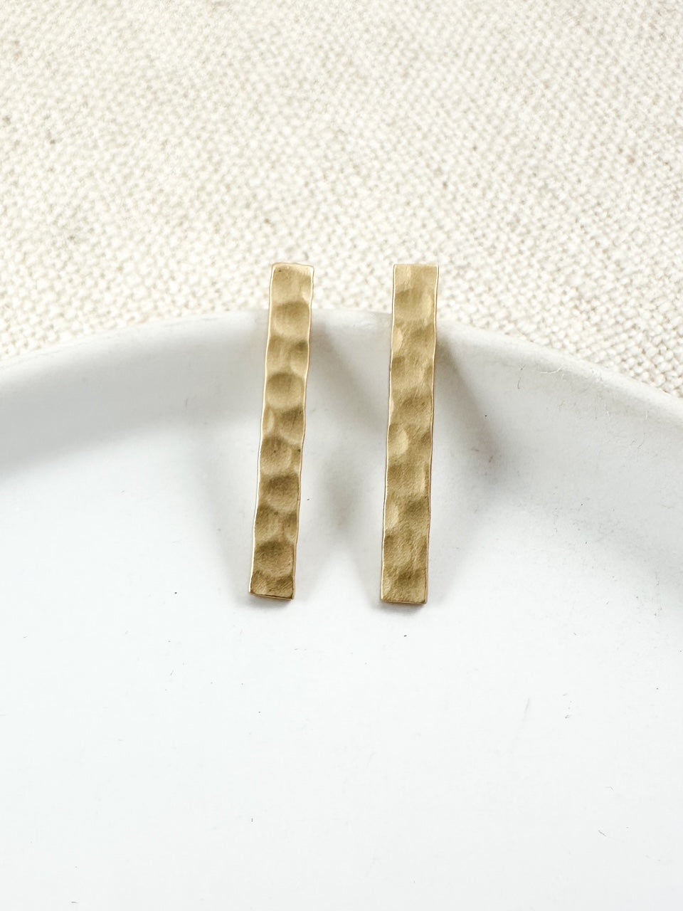 Hammered Bar Studs, Matte Gold