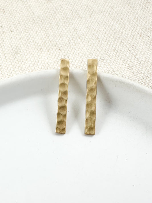 Hammered Bar Studs, Matte Gold