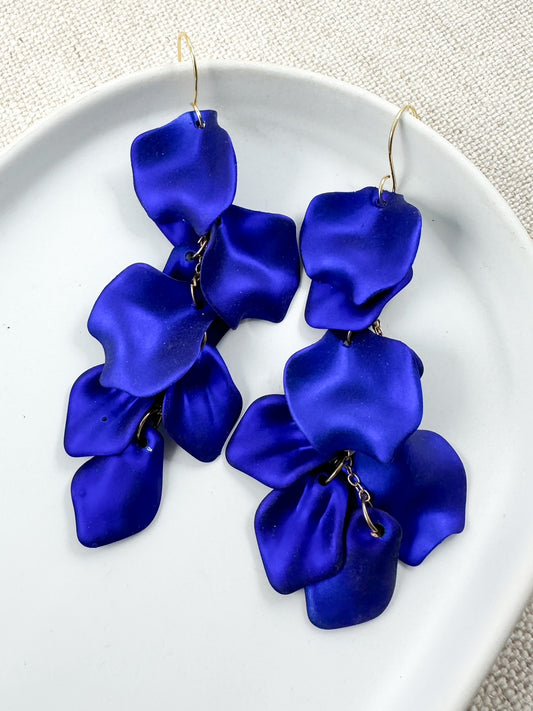 Falling Petals Earrings, Royal Blue