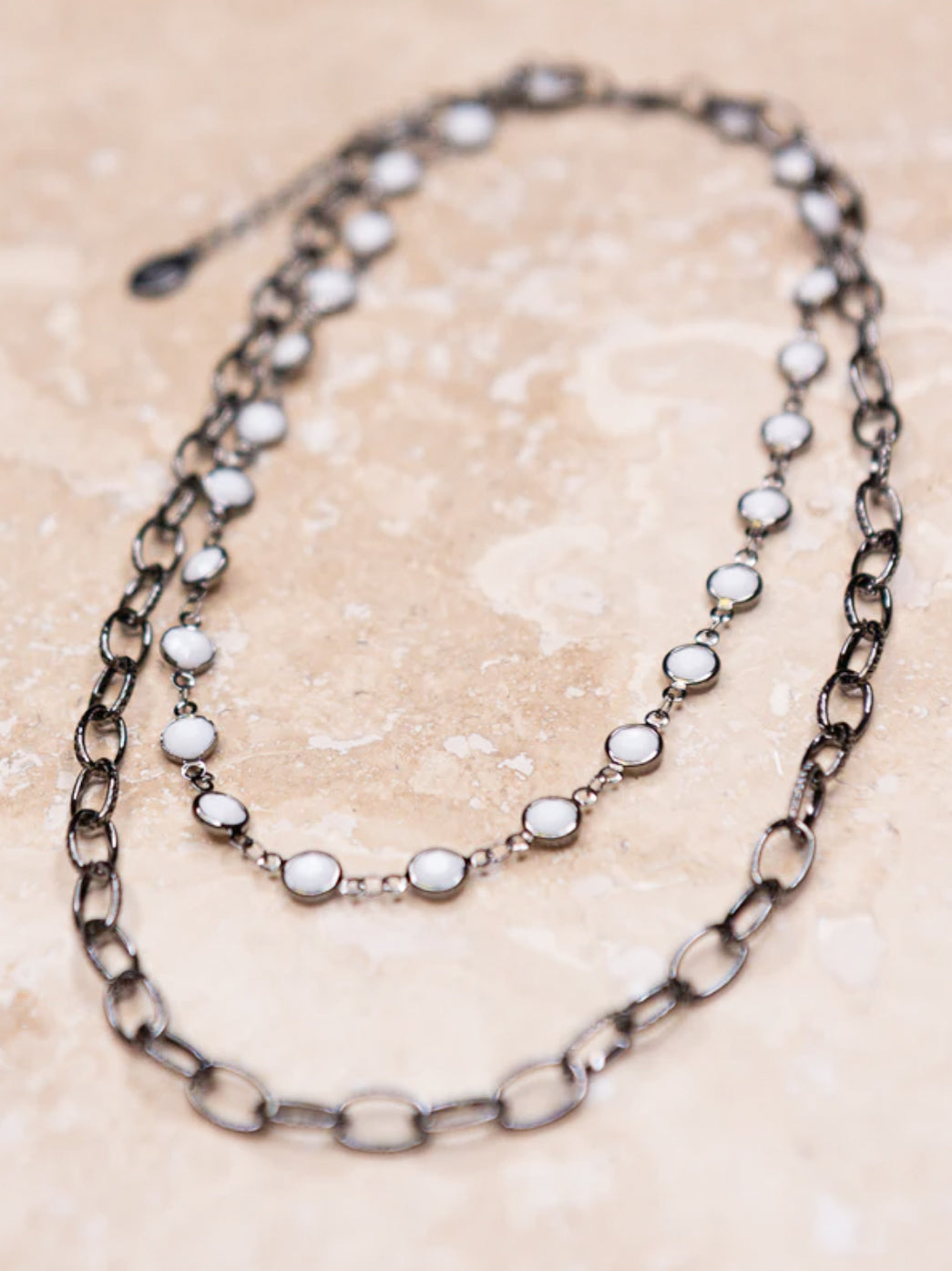 Shadow & Light Necklace, White & Hematite