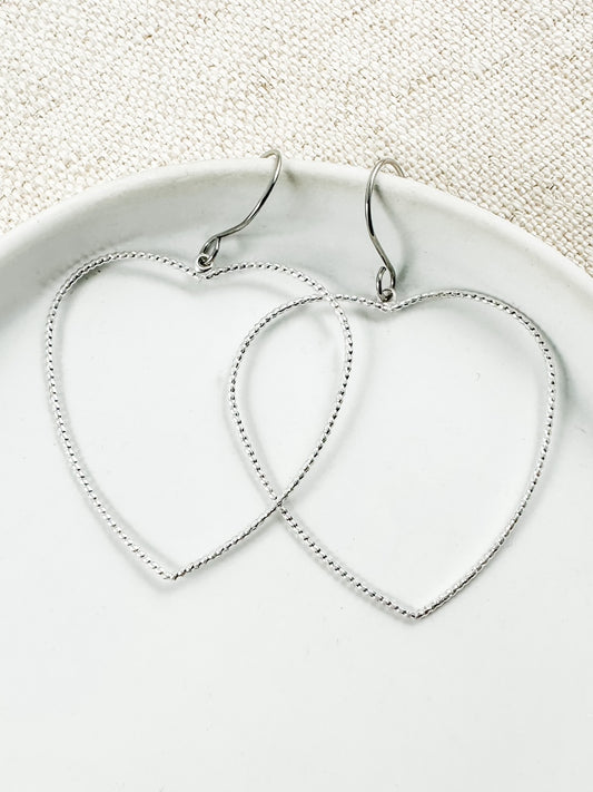 Keep Your Heart Open Earrings, Silver