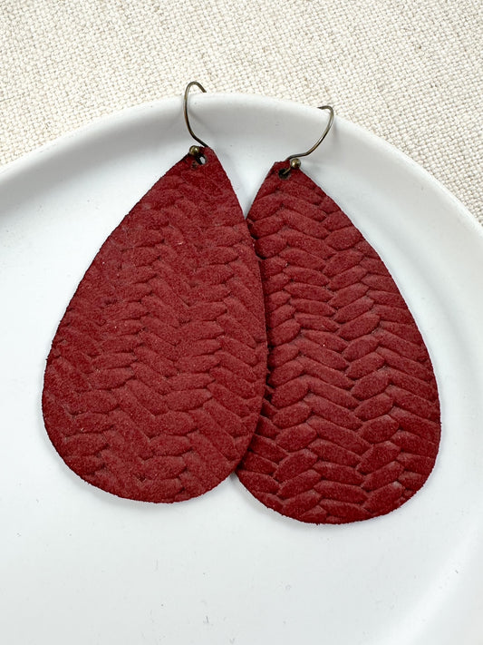 Maroon Braided Teardrop Earrings