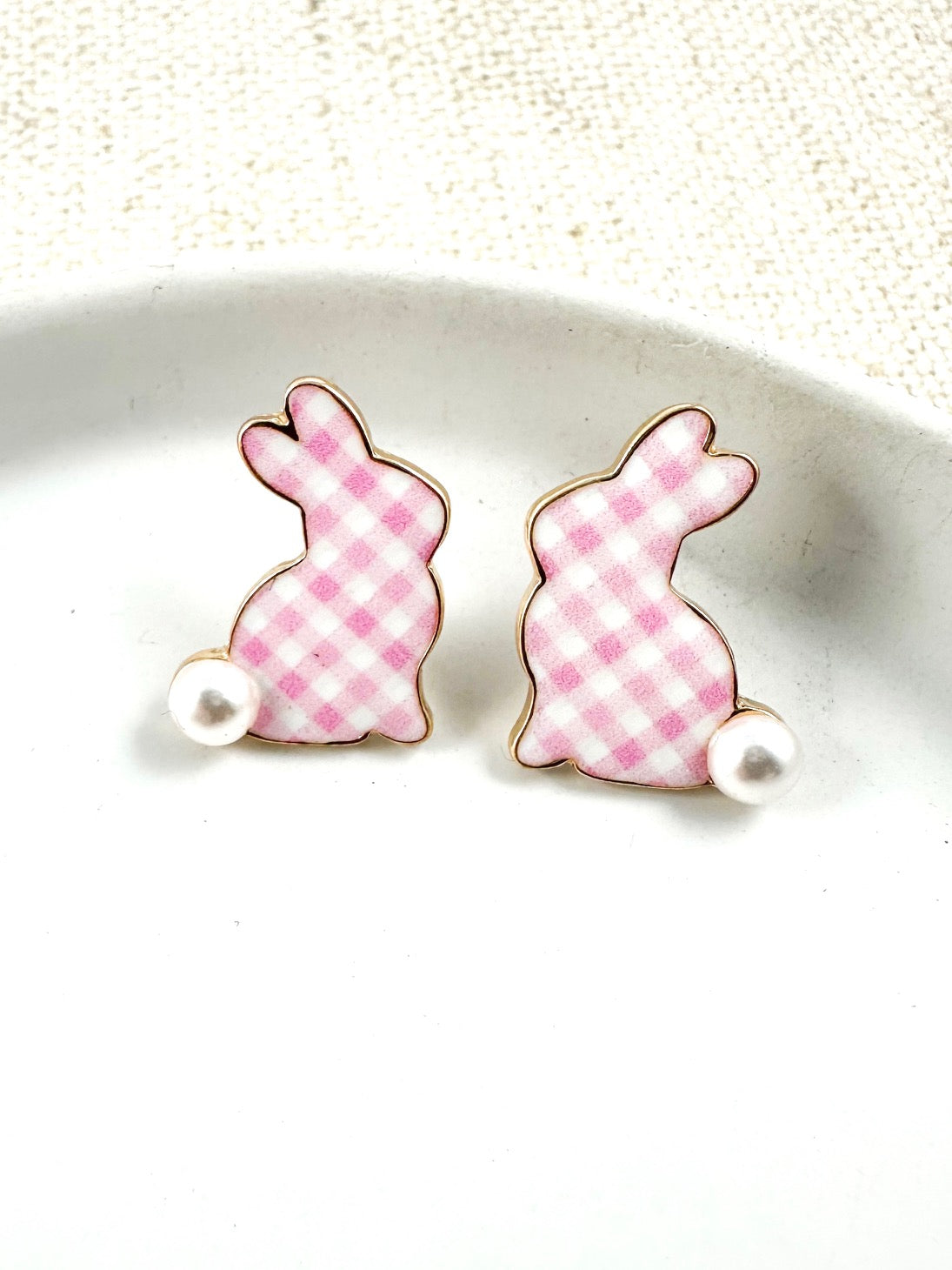 Bunny Hop Studs, Pink Plaid