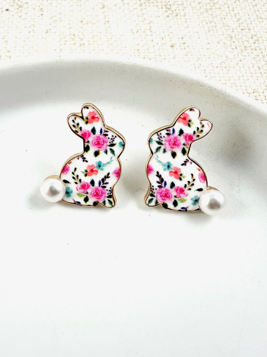 Bunny Hop Studs, Pink Floral