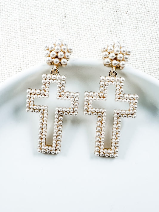 Pearl Cross Earrings