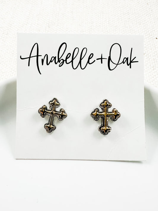 Old Rugged Cross Studs, Worn Gold