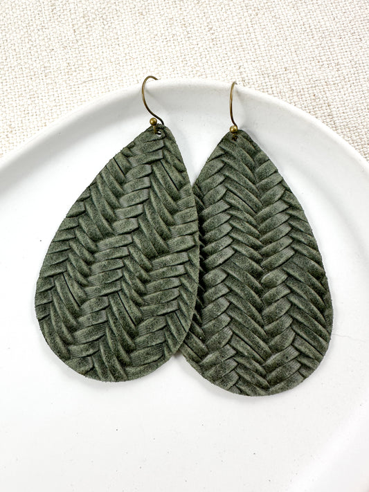 Hearth Green Braided Teardrop Earrings
