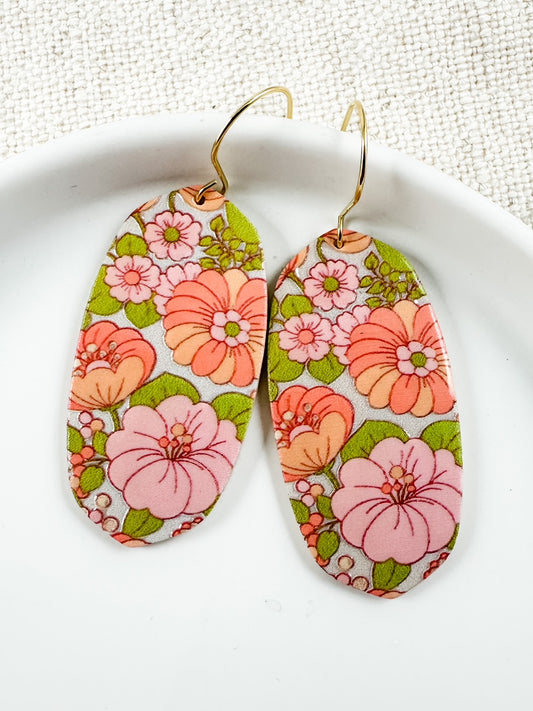 Stroll Through Flowers Earrings, Pink & Green