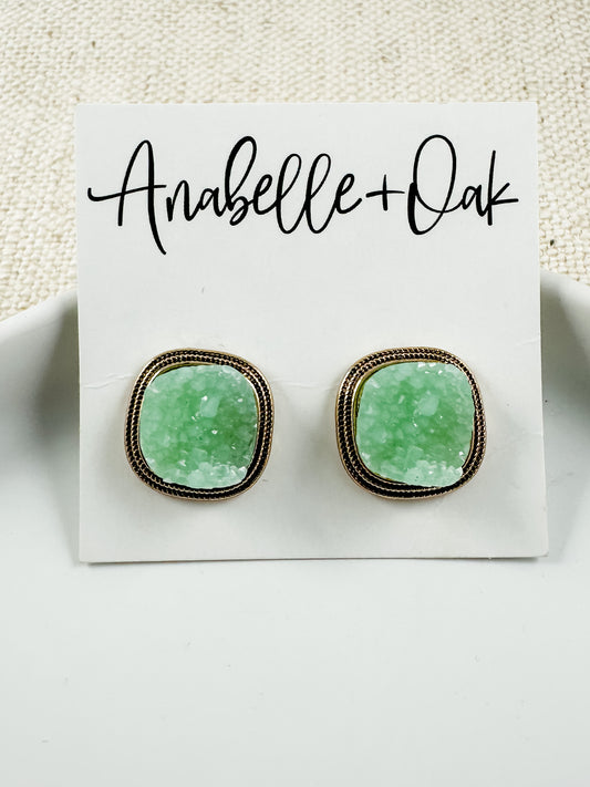 Downtown Classic Druzy Studs, Mint