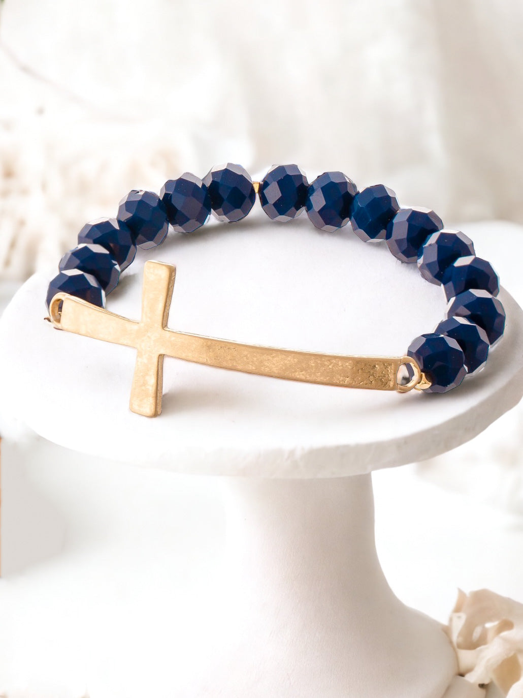 East West Cross Bracelet, Navy & Gold