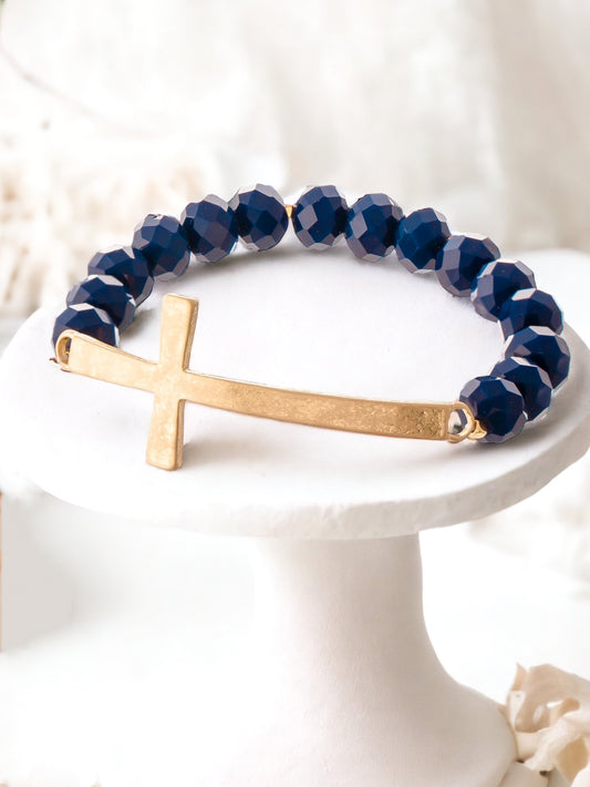 East West Cross Bracelet, Navy & Gold