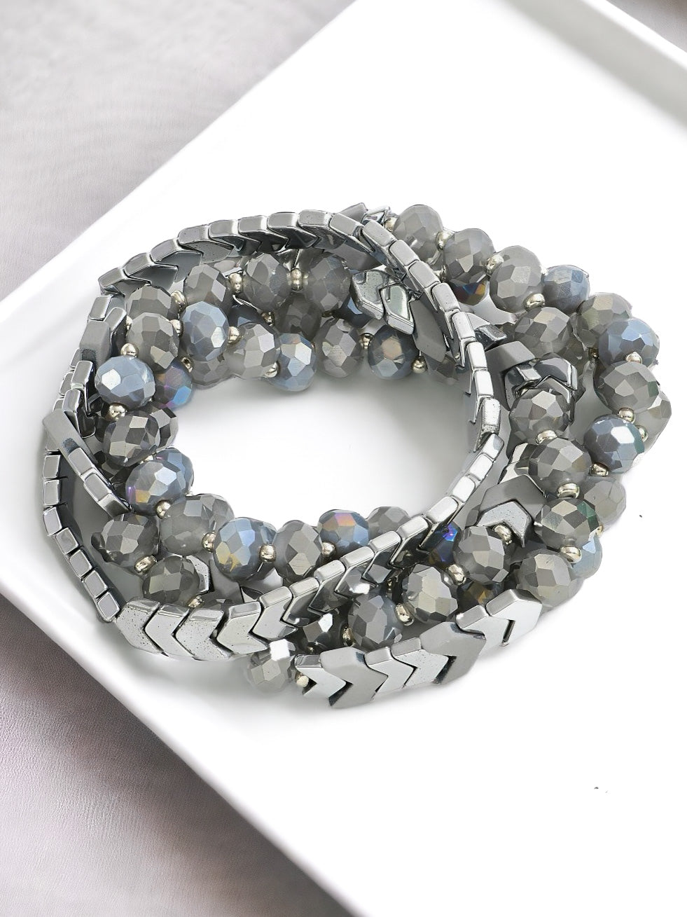 City Skyline Bracelet Set, Gray & Silver