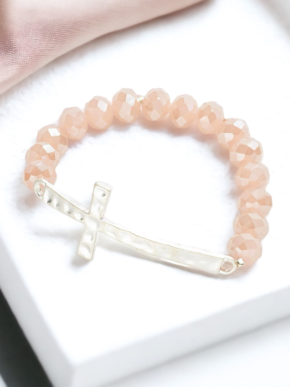 East West Cross Bracelet, Blush Pink & Silver