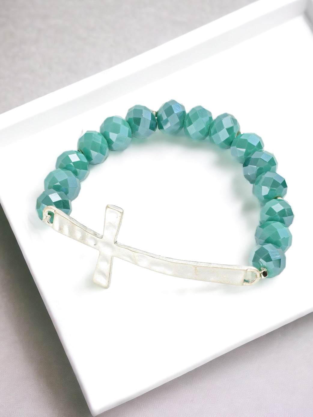 East West Cross Bracelet, Teal & Silver