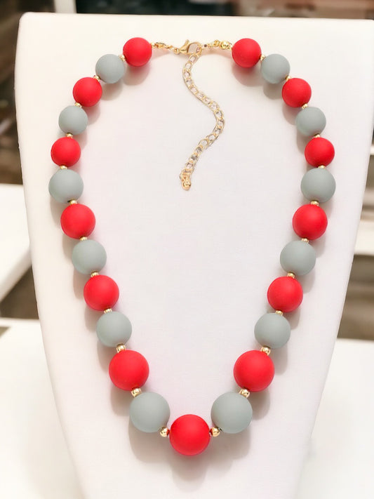 Victory Vibes Necklace, Red & Gray