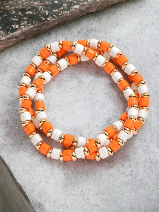 Double Take Bracelet Set, Orange & White