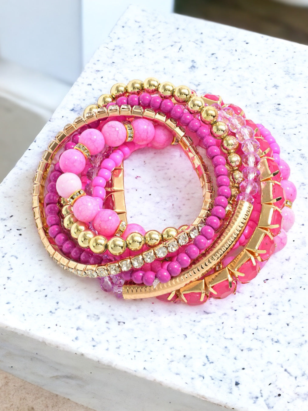 To the Moon Bracelet Set, Hot Pink