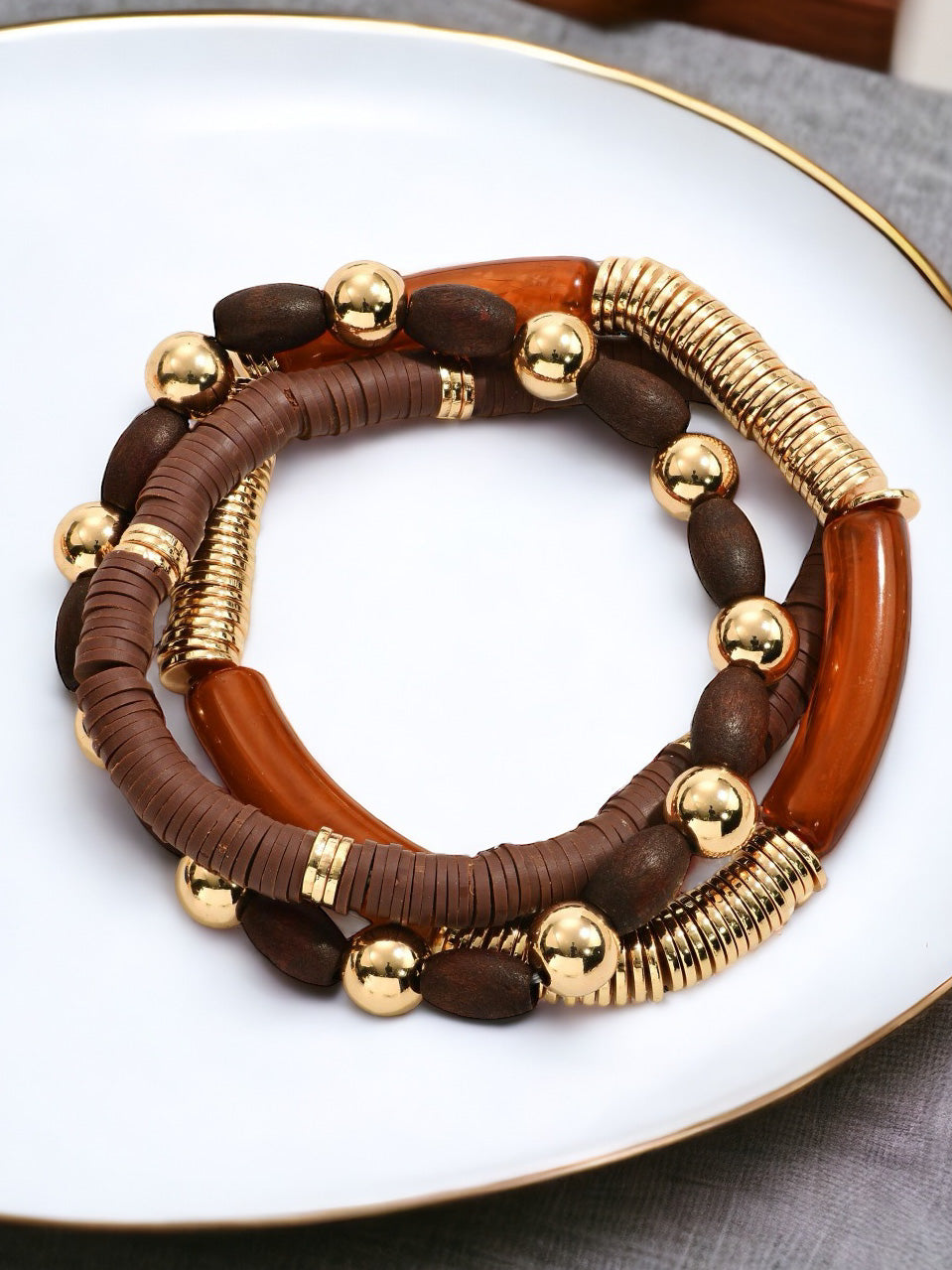 Timber Charm Bracelet Set,  Mahogany Brown