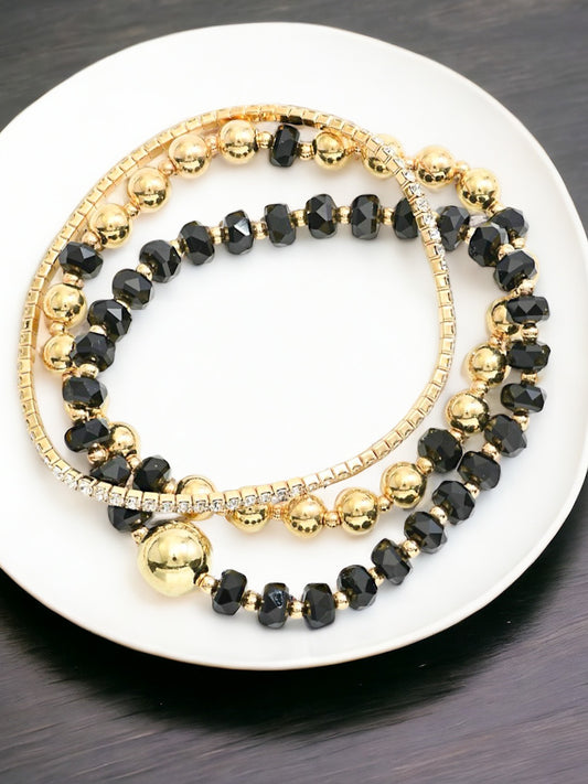 Evening Star Bracelet Set, Black & Gold