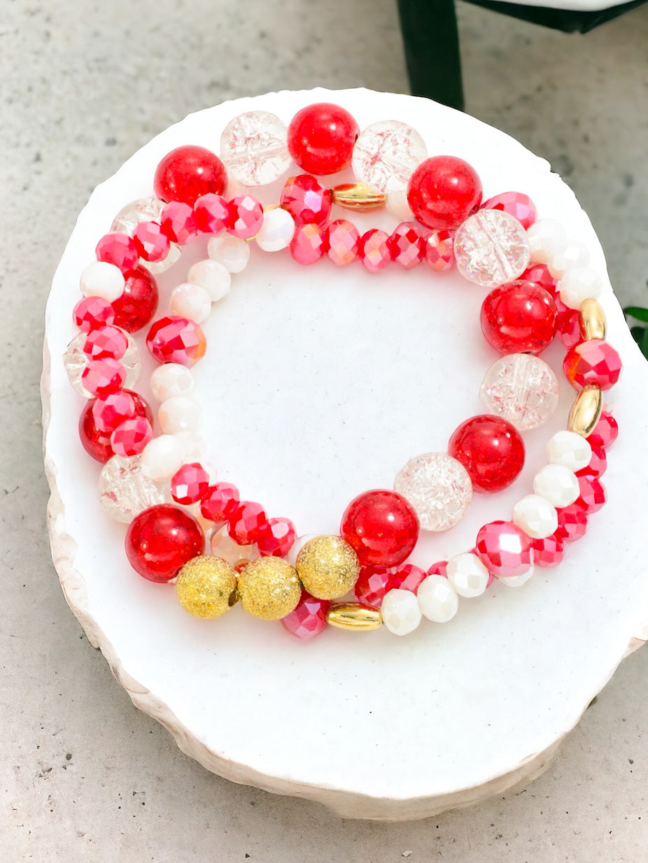 Crystal Carousel Bracelet Set, Red & White