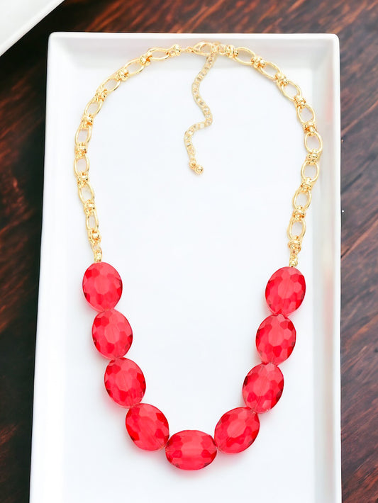 Statement Glow Necklace, Red & Gold