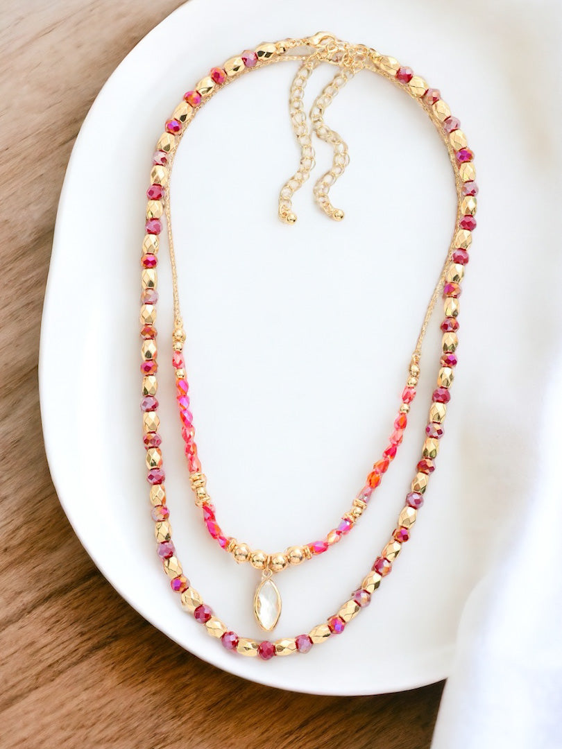 Double Radiance Necklace, Red & Gold