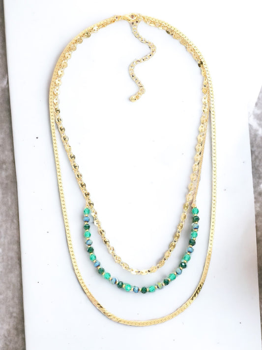 Layered Glow Necklace, Jade Green & Gold