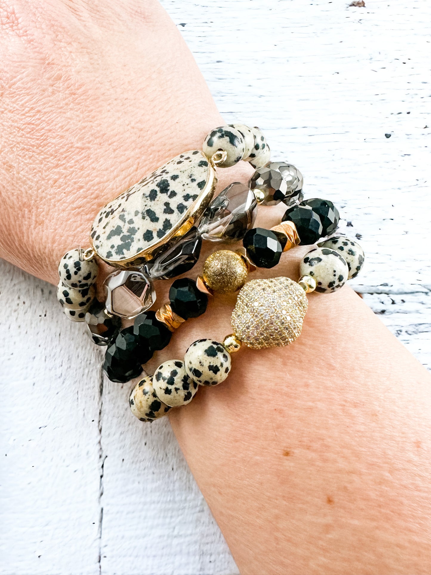 Gilded Wildstone Bracelet Set, Dalmatian Jasper