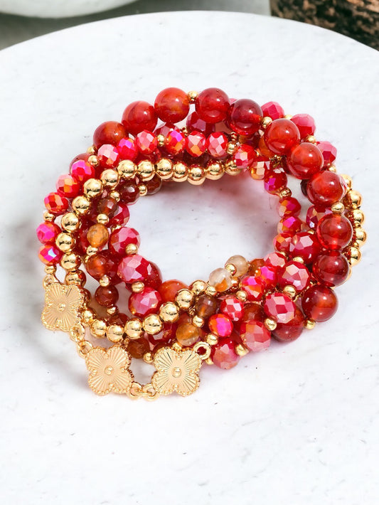 Sculpted Glow Bracelet Set, Red