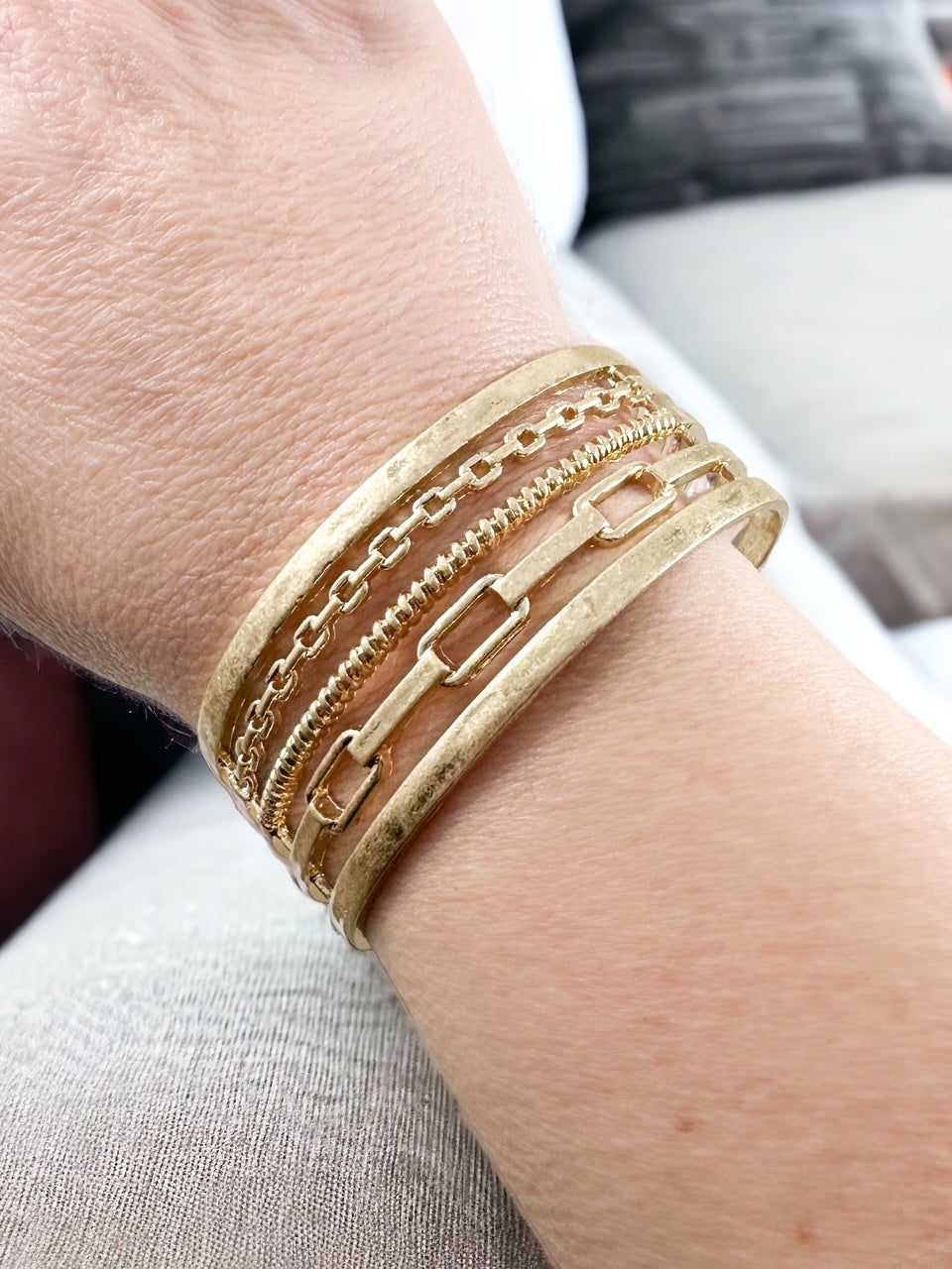 Chain Link Cuff Bracelet, Worn Gold