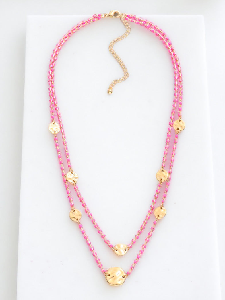 Sunbeam Layers Necklace, Hot Pink