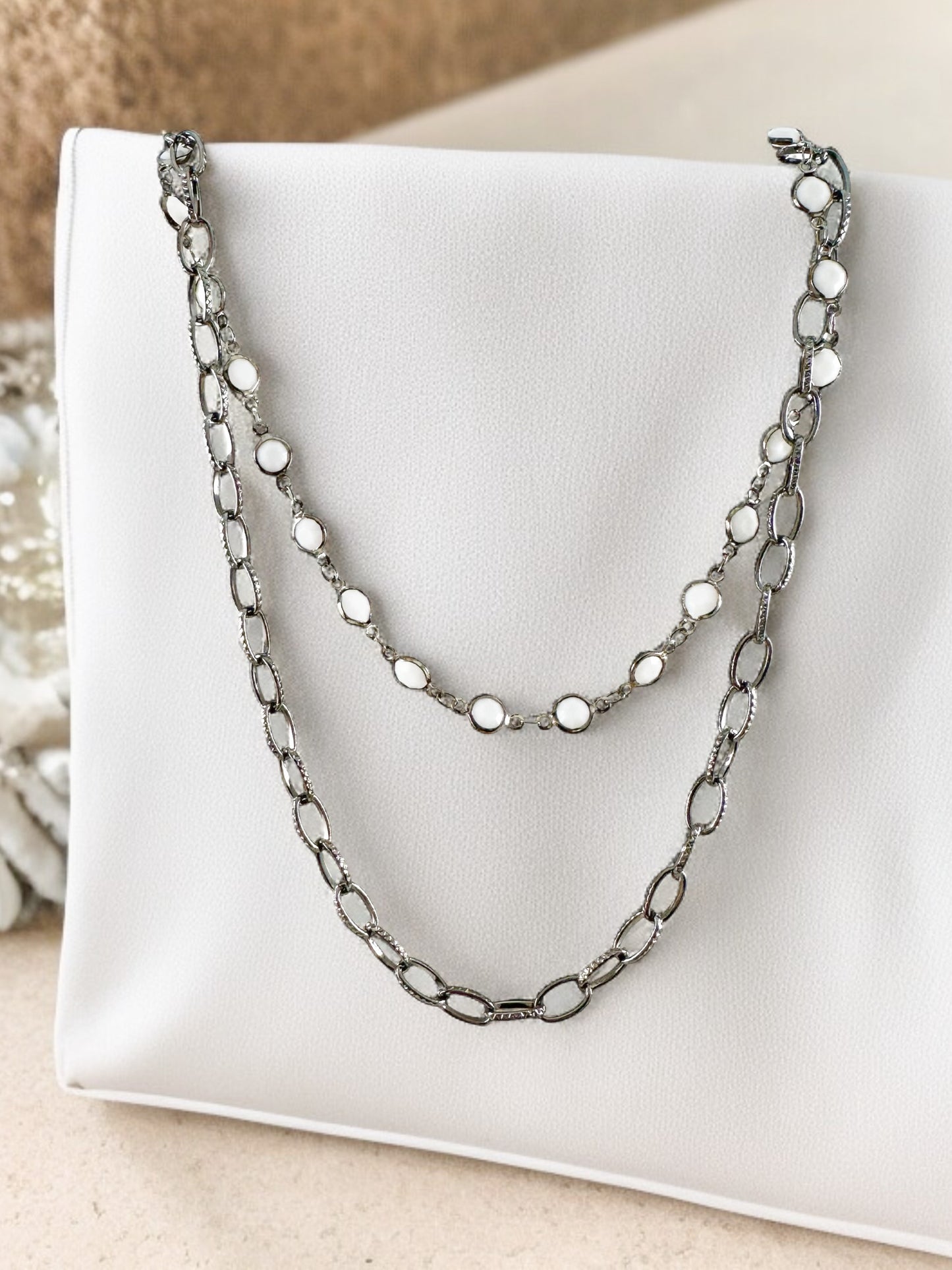 Shadow & Light Necklace, White & Hematite