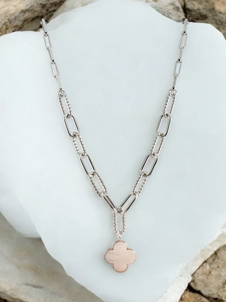 Luxe Clover Chain Necklace, Silver