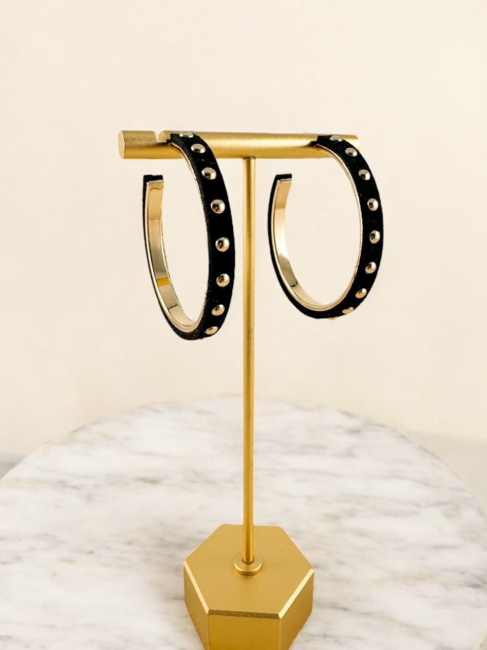 Studded Suede Hoops, Black