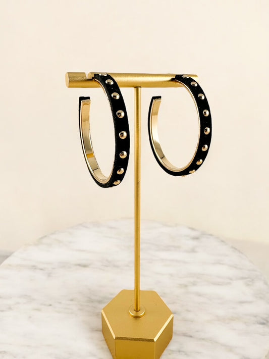 Studded Suede Hoops, Black