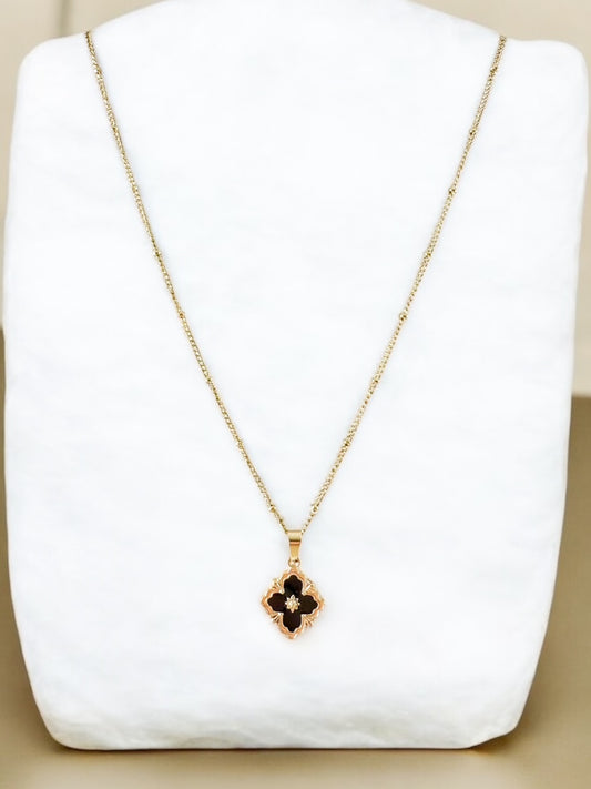Gilded Clover Necklace, Black