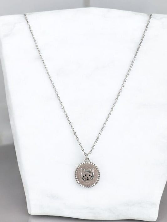 Curious Cat Necklace, Silver