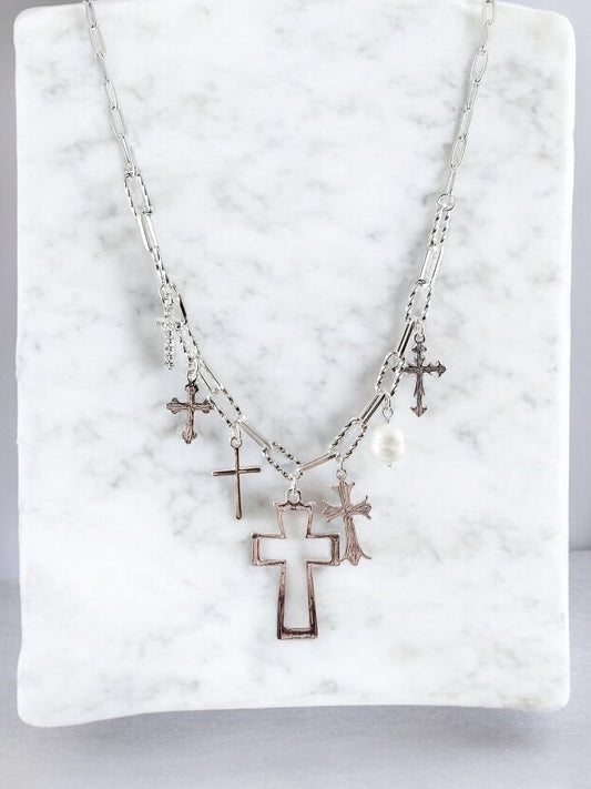 Hold Fast Charm Necklace, Silver